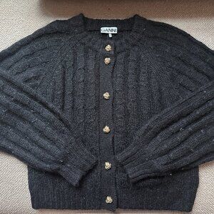 GANNI - MOHAIR & WOOL CABLE KNIT CARDIGAN